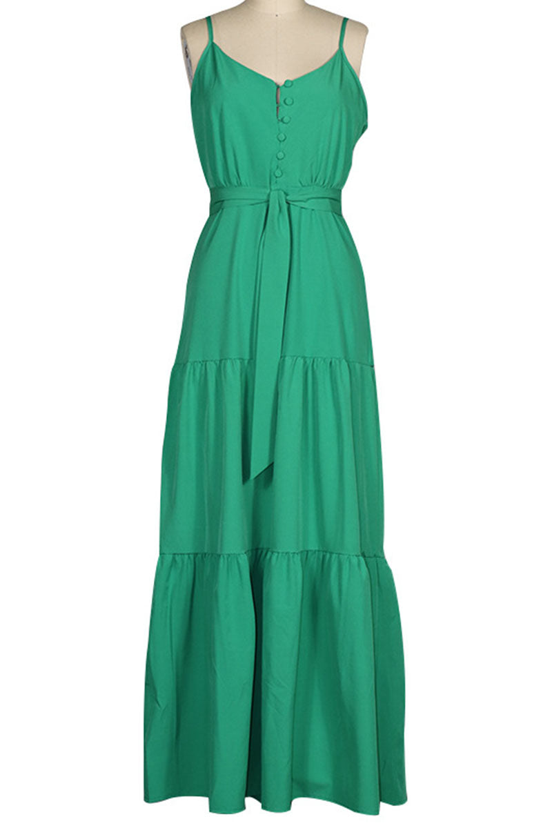 Fashion Casual Solid Frenulum V Neck Sling Dresses(5 Colors)