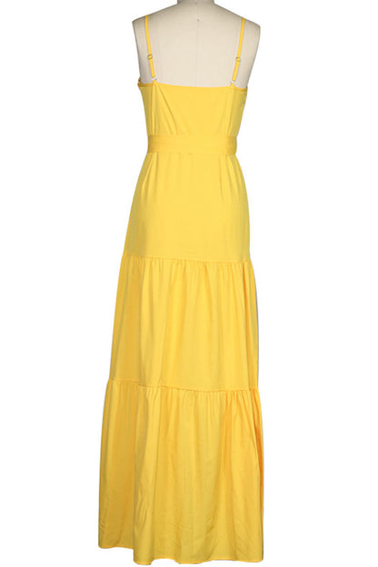Fashion Casual Solid Frenulum V Neck Sling Dresses(5 Colors)
