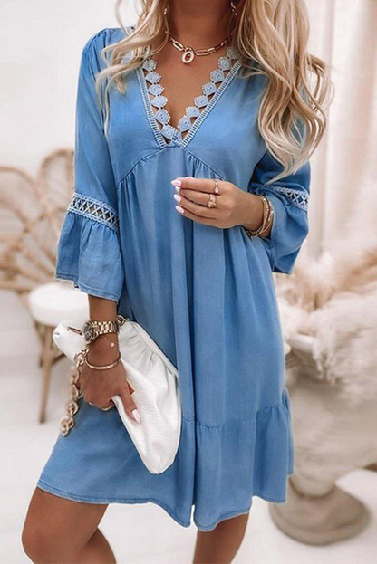 Fashion Solid Lace V Neck Straight Dresses