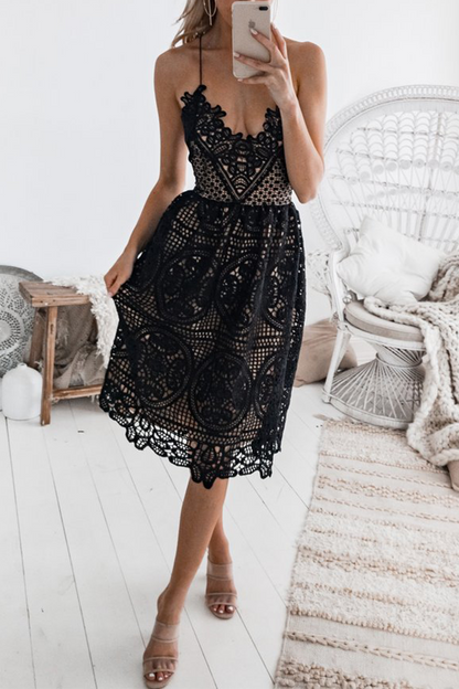 Casual Patchwork Lace Spaghetti Strap Lace Dress Dresses