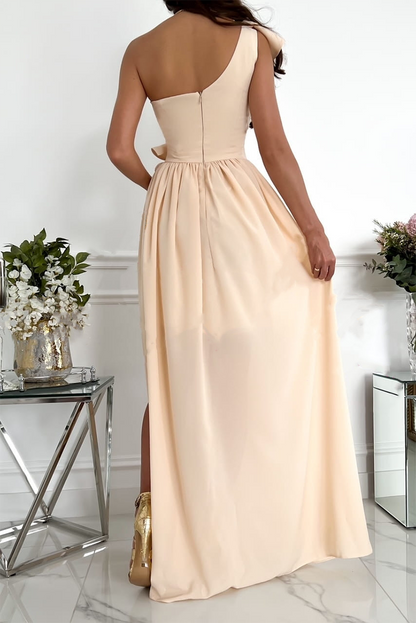 Casual Solid Flounce One Shoulder Cake Skirt Dresses