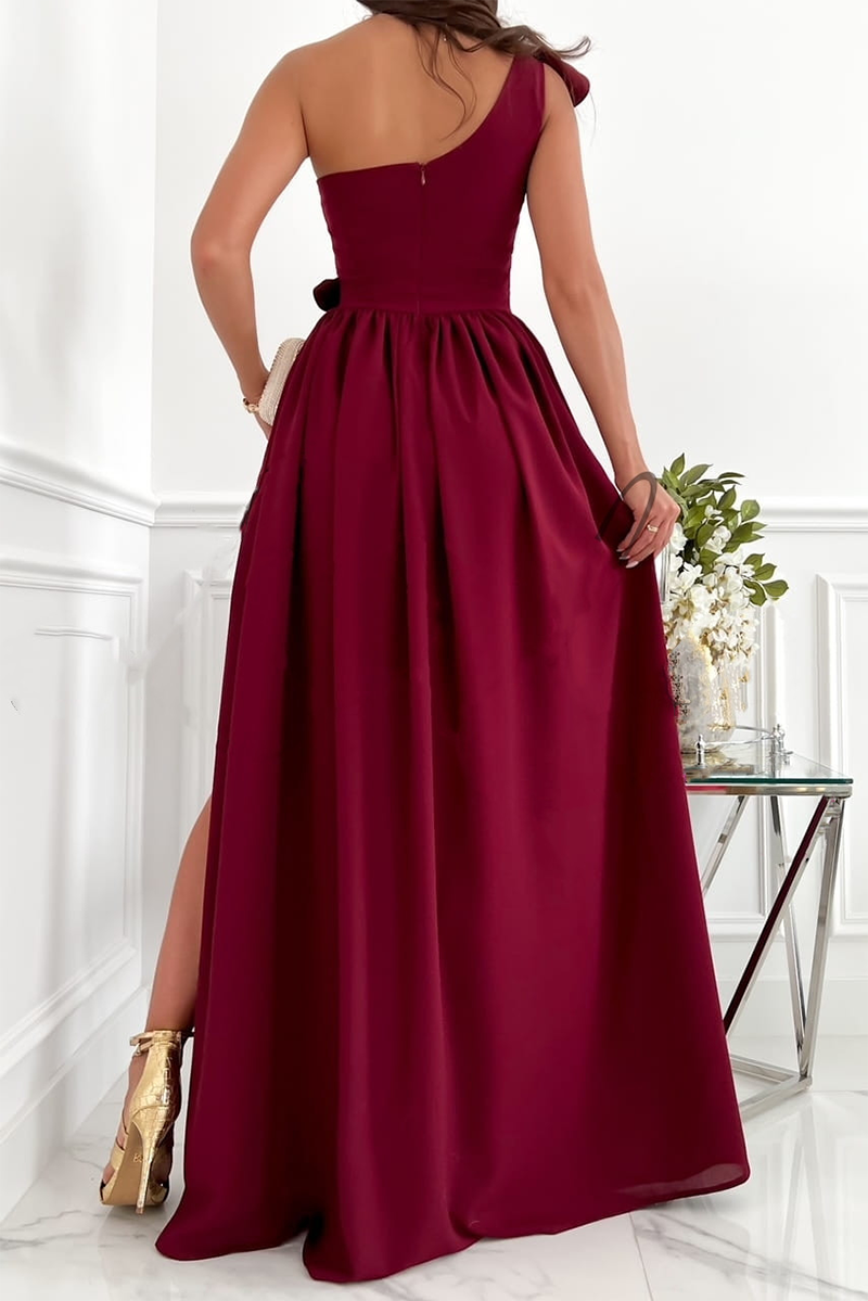 Casual Solid Flounce One Shoulder Cake Skirt Dresses