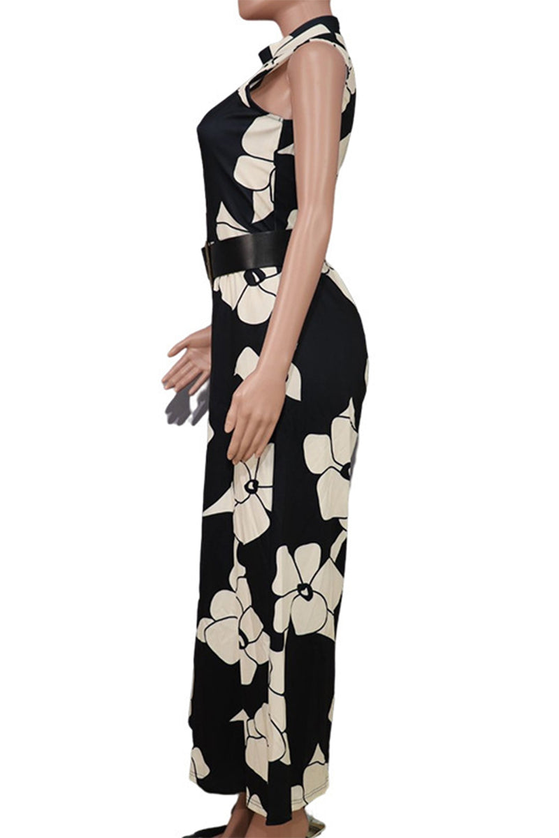 Fashion Casual Print Printing Half A Turtleneck Regular Jumpsuits