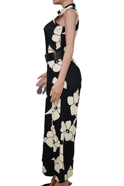 Fashion Casual Print Printing Half A Turtleneck Regular Jumpsuits