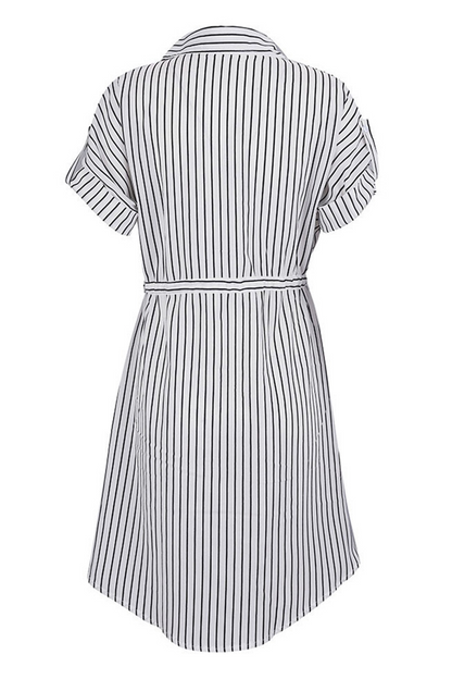 Street Striped Patchwork Turndown Collar Shirt Dress Dresses