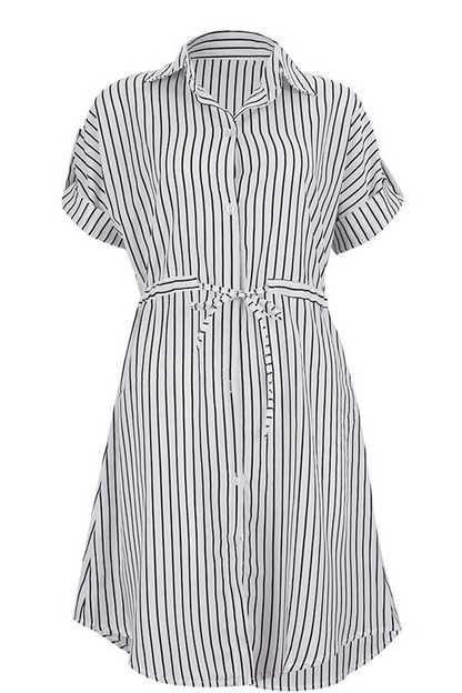 Street Striped Patchwork Turndown Collar Shirt Dress Dresses