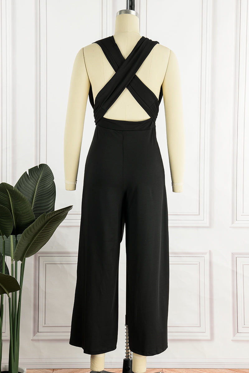 Street Solid Bandage Neckholder Lockere Jumpsuits 