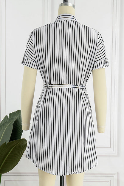 Street Striped Patchwork Turndown Collar Shirt Dress Dresses