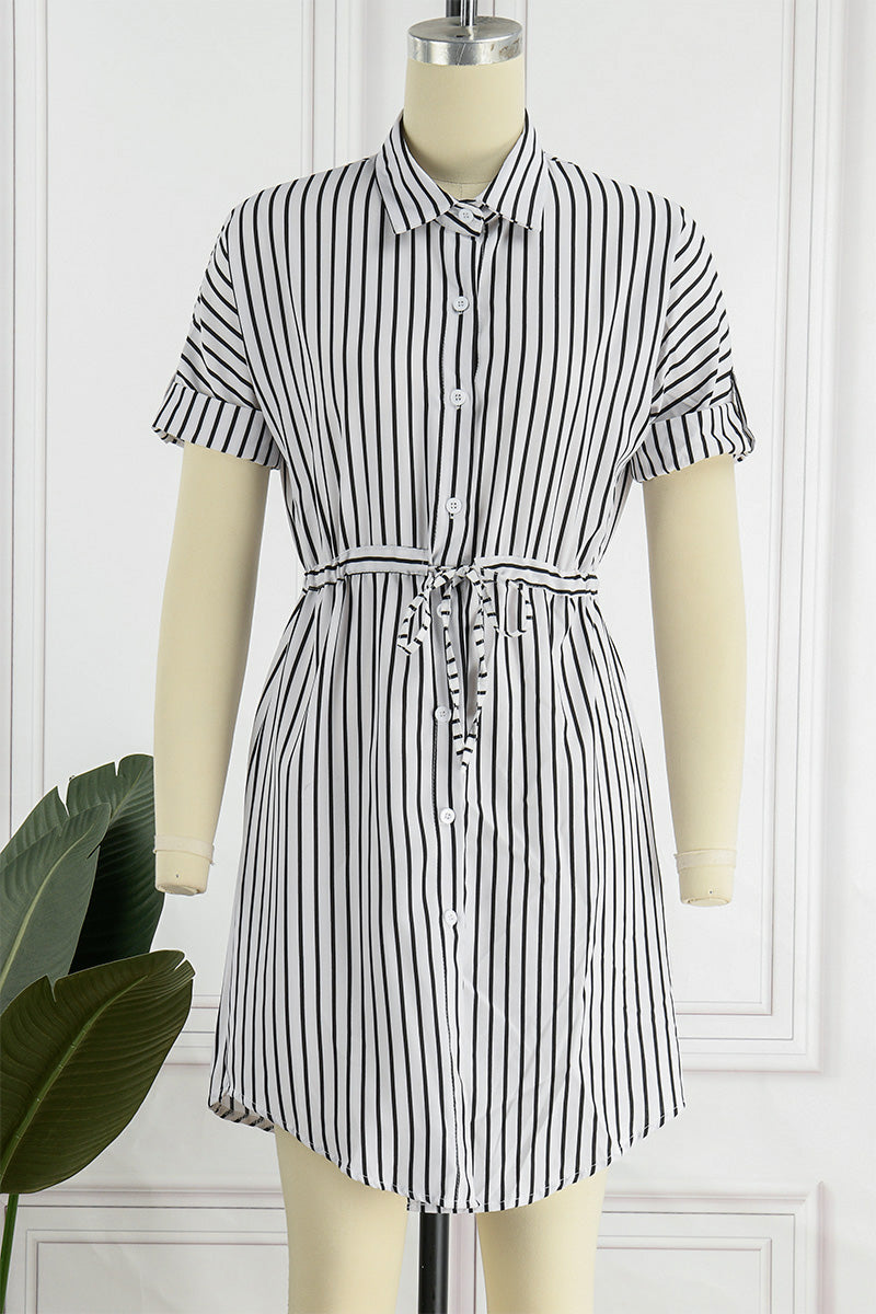 Street Striped Patchwork Turndown Collar Shirt Dress Dresses