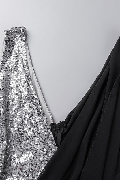 Celebrities Elegant Patchwork Sequins V Neck Evening Dress Dresses