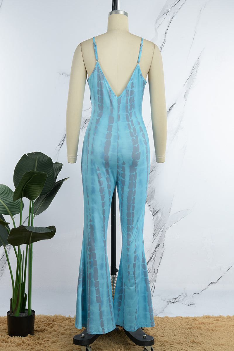 Süßer Print, rückenfrei, gekreuzte Träger, Spaghettiträger, normaler Jumpsuit 