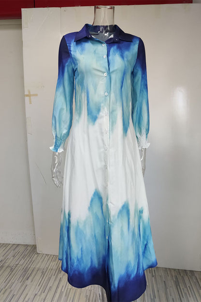 Casual Print Asymmetrical Turndown Collar Shirt Dress Dresses(12 Colors)