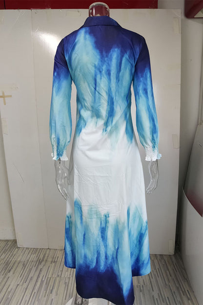 Casual Print Asymmetrical Turndown Collar Shirt Dress Dresses(12 Colors)