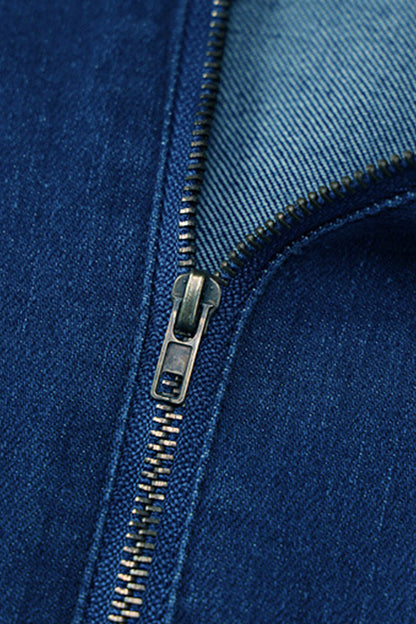 Casual Street Solid Zipper V Neck Sleeveless Regular Denim Jumpsuits