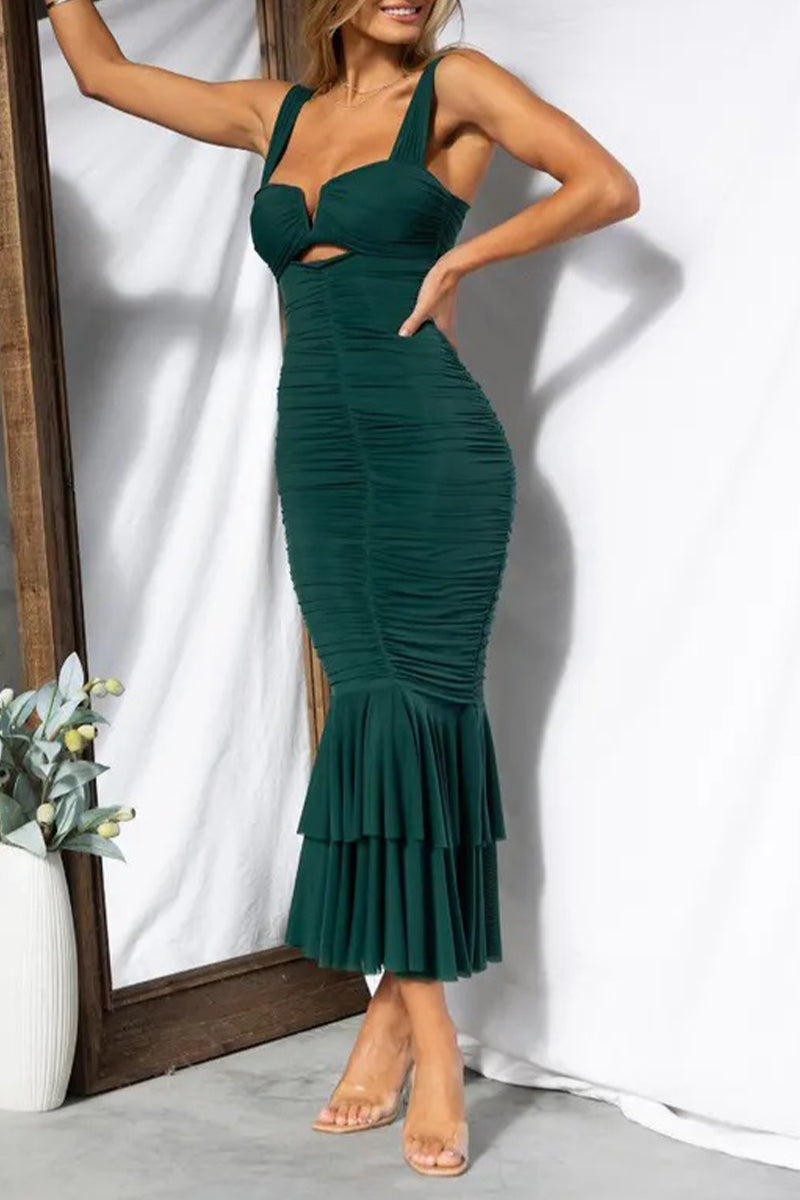 Sexy Solid Fold Square Collar Trumpet Mermaid Dresses