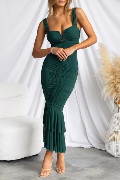 Sexy Solid Fold Square Collar Trumpet Mermaid Dresses