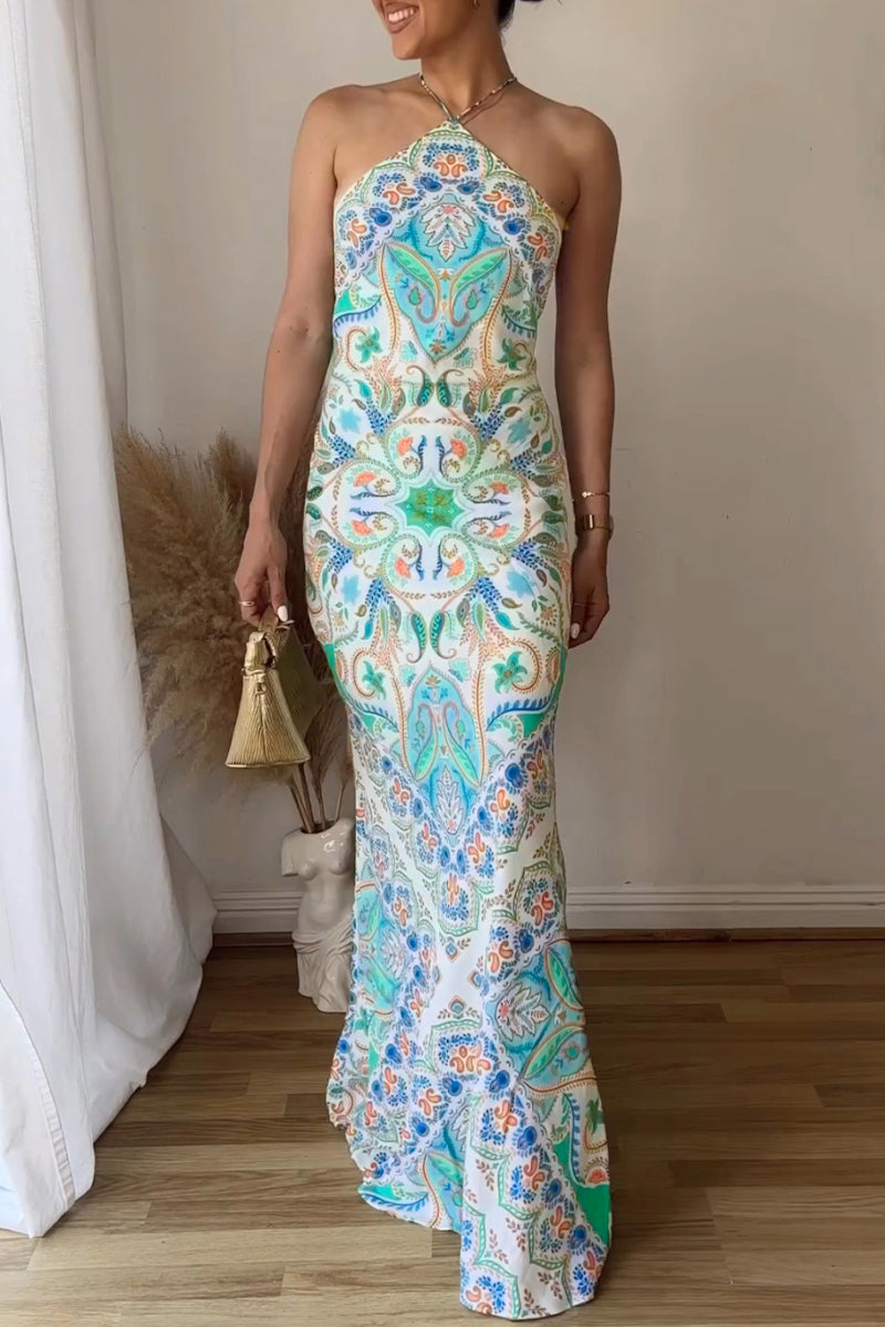 Sexy Bohemian Geometric Printing Halter Printed Dress Dresses