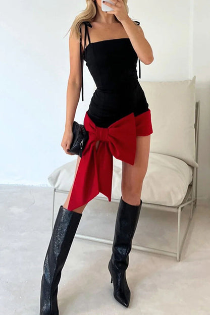 Sexy Formal Solid Frenulum With Bow Square Collar Sling Dress Dresses(3 Colors)