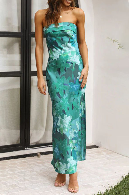 Celebrities Elegant Floral Backless Strapless Printed Dress Dresses