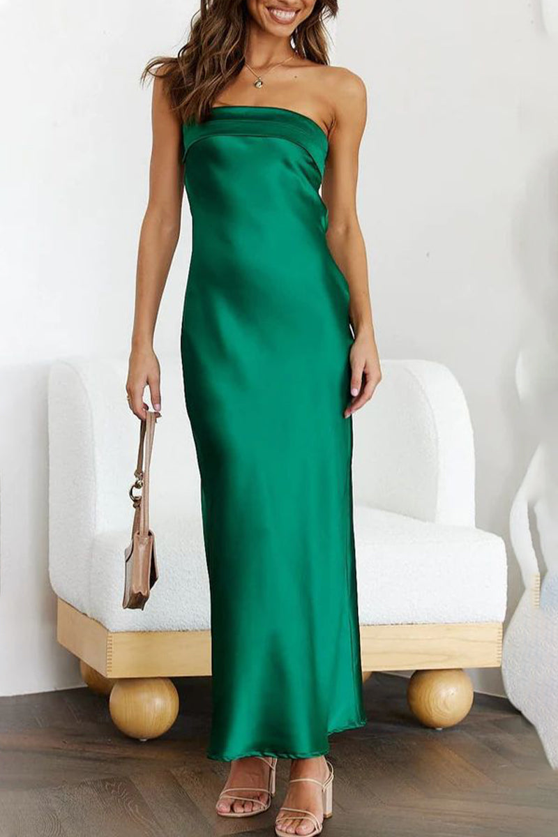 Celebrities Elegant Solid Backless Strapless One Step Skirt Dresses(6 Colors)