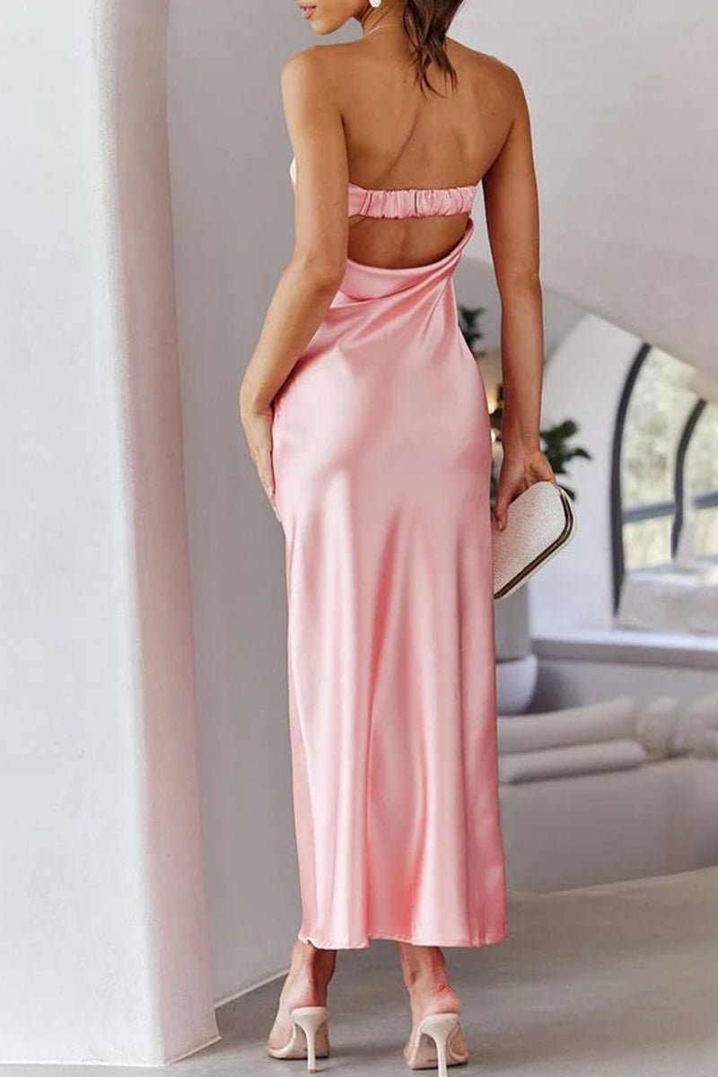 Celebrities Elegant Solid Backless Strapless One Step Skirt Dresses(6 Colors)