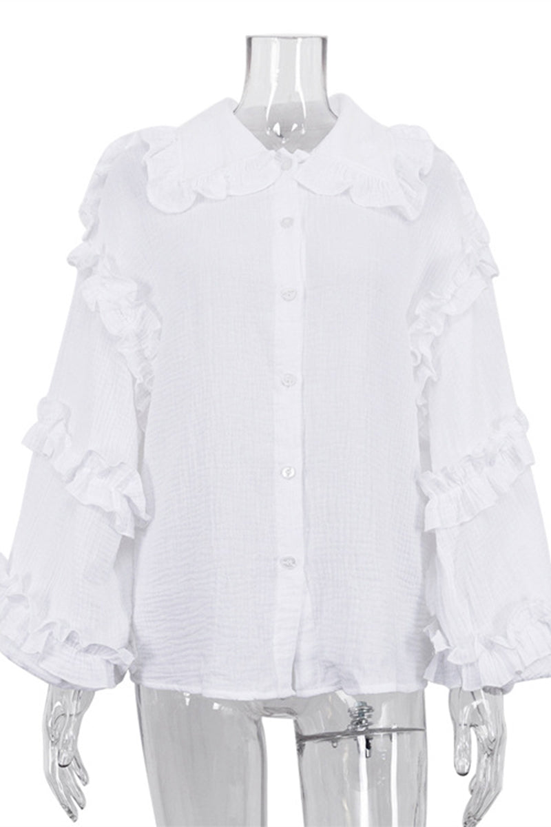 Sweet Cute Solid Buttons Peter Pan Collar Blouses