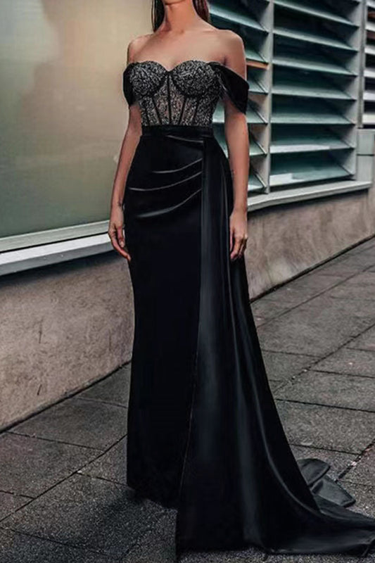 Sexy Formal Solid Lace Off the Shoulder Evening Dresses