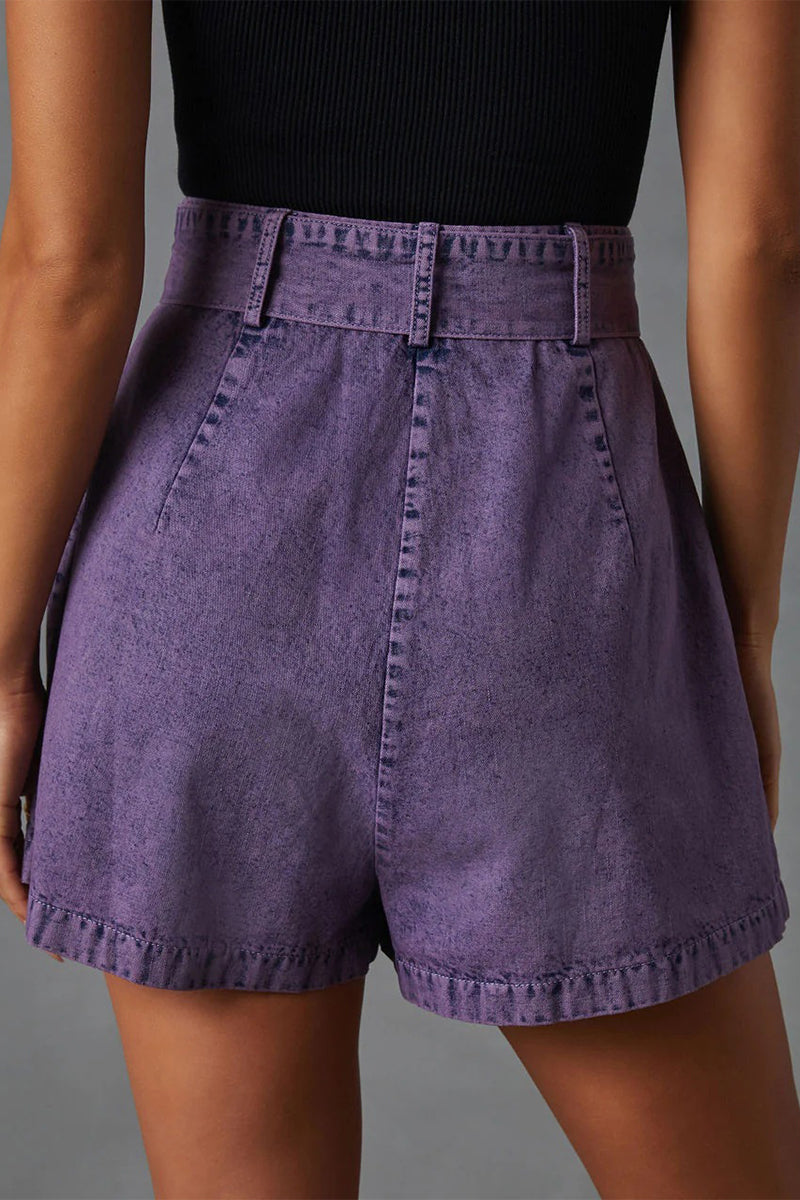 Casual Vintage Solid Bandage Make Old Pocket High Waist Denim Shorts