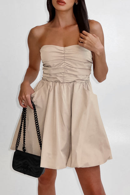 Elegant Solid Pocket Fold Strapless Strapless Dresses(3 Colors)