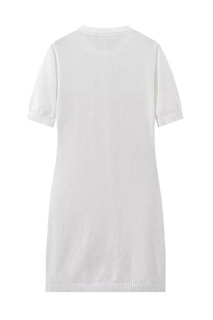 Daily Celebrities Solid Color Buckle O Neck A Line Short Sleeve Dress