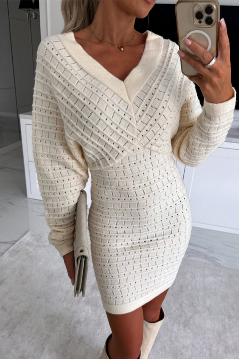 Casual Solid Color Basic V Neck Long Sleeve Dresses