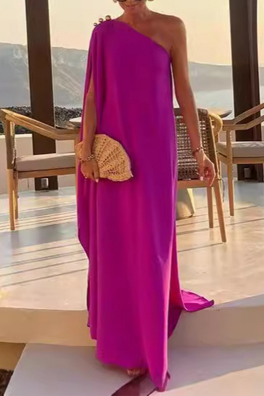 Casual Solid Color Irregular Sloping Shoulder Irregular Dresses