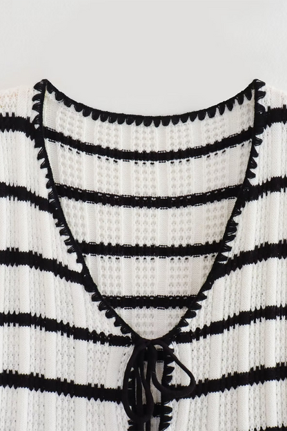 Casual Street Stripe Lace Up Knit Contrast V Neck Sleeveless Two Pieces