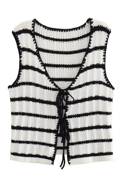 Casual Street Stripe Lace Up Knit Contrast V Neck Sleeveless Two Pieces