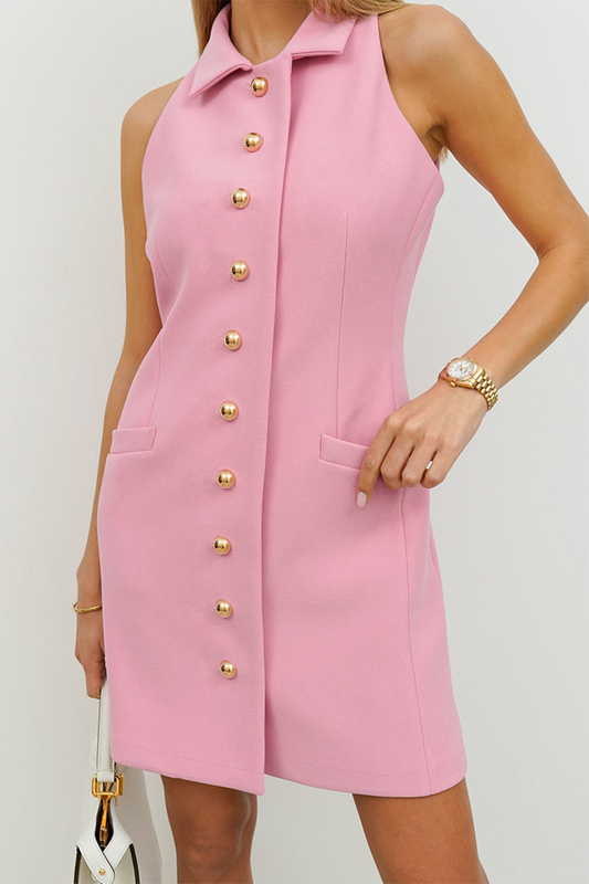 Celebrities Elegant Solid Color Buckle Turndown Collar Pencil Skirt Dresses