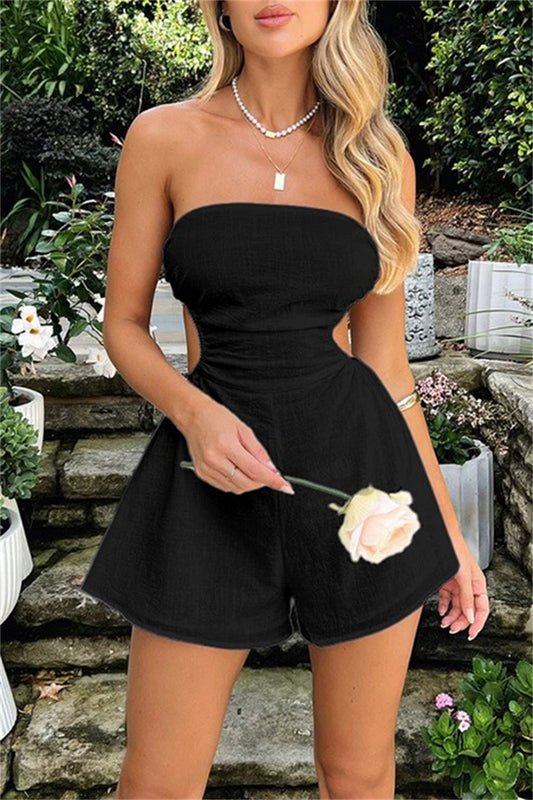 Sexy Casual Solid Color Backless Belted Halter Bodycon Rompers