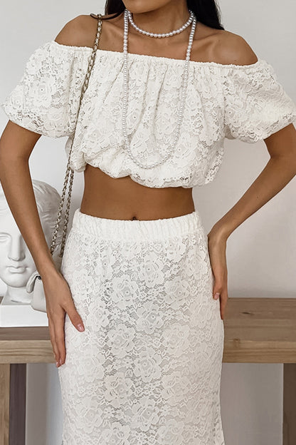 Sexy Lace Hollow Out Off Shoulder Short Sleeve Two Pieces