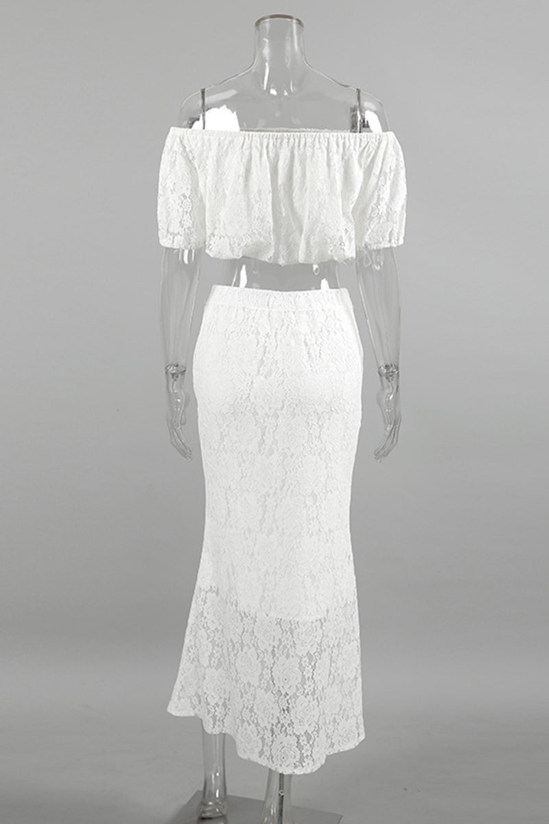 Sexy Lace Hollow Out Off Shoulder Short Sleeve Two Pieces