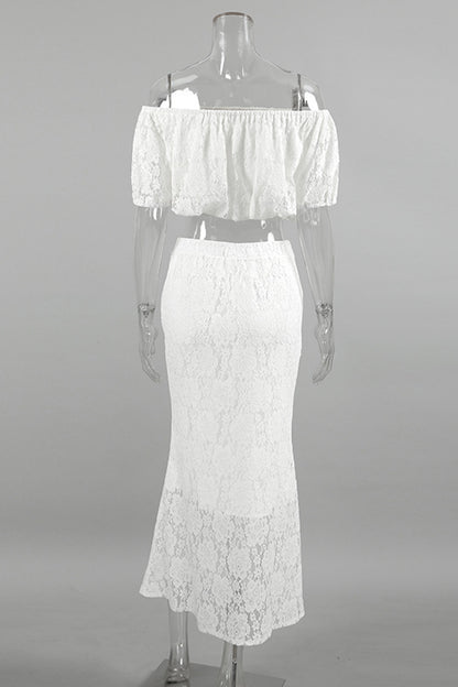 Sexy Lace Hollow Out Off Shoulder Short Sleeve Two Pieces