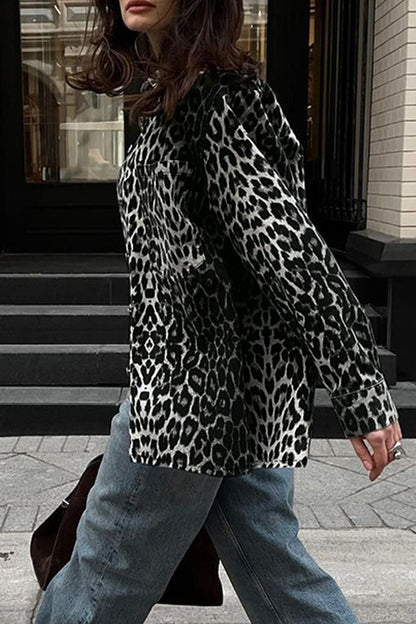 Casual Street Leopard Print Buttons Turndown Collar Blouses