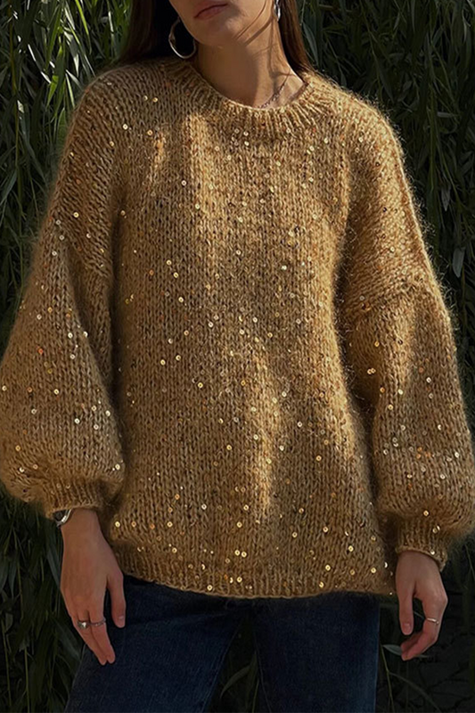 Casual Solid Color Sequins O Neck Sweaters(3 Colors)