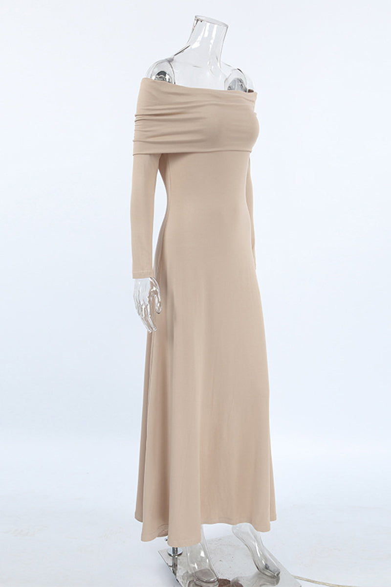 Elegant Solid Color Ruched Off Shoulder Long Dresses