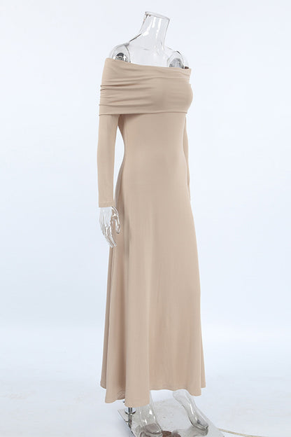 Elegant Solid Color Ruched Off Shoulder Long Dresses