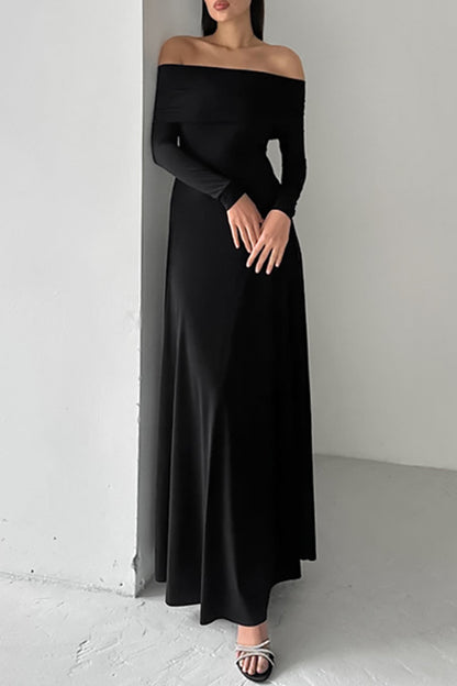 Elegant Solid Color Ruched Off Shoulder Long Dresses