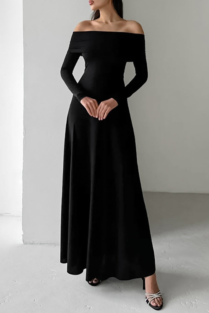 Elegant Solid Color Ruched Off Shoulder Long Dresses