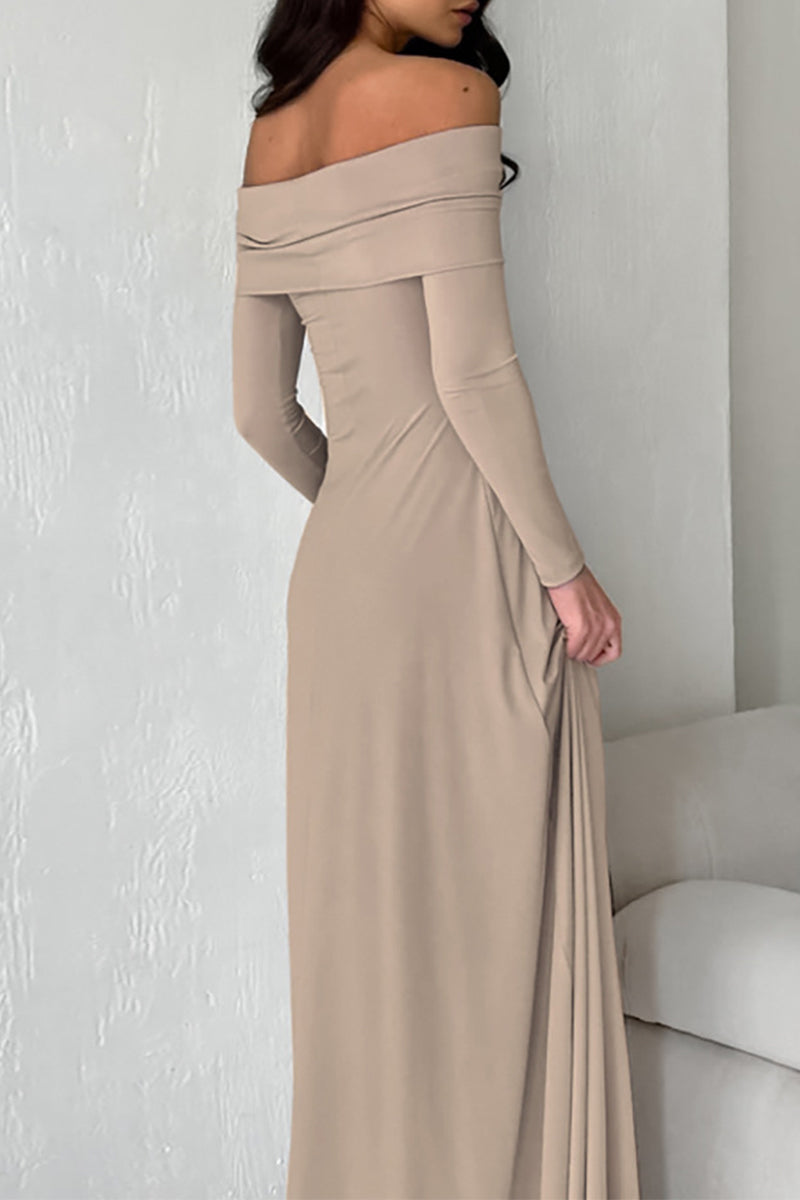 Elegant Solid Color Ruched Off Shoulder Long Dresses