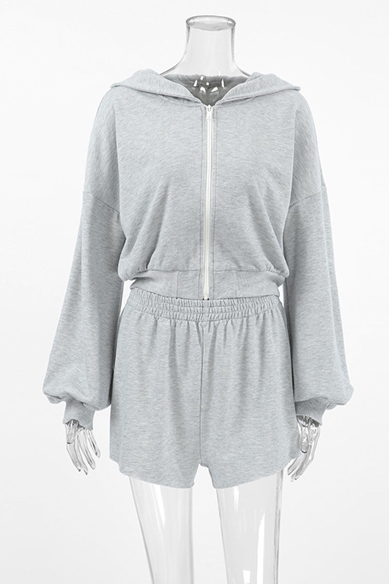 Casual Sportswear Zipper Hooded Long Sleeve Two Pieces