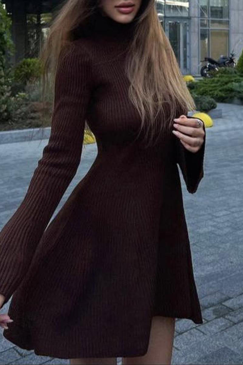 Sexy Solid Color Turtleneck A Line Dresses(5 Colors)