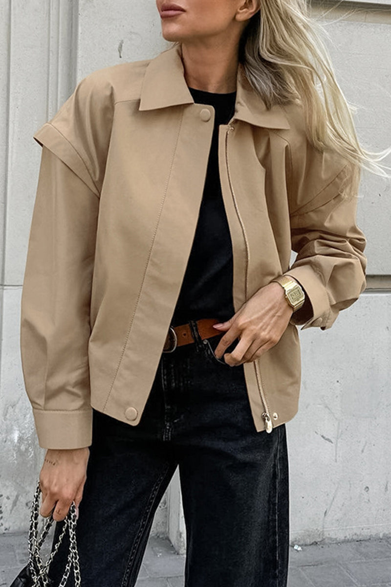 Casual Street Patchwork Zipper Turndown Collar Outerwear