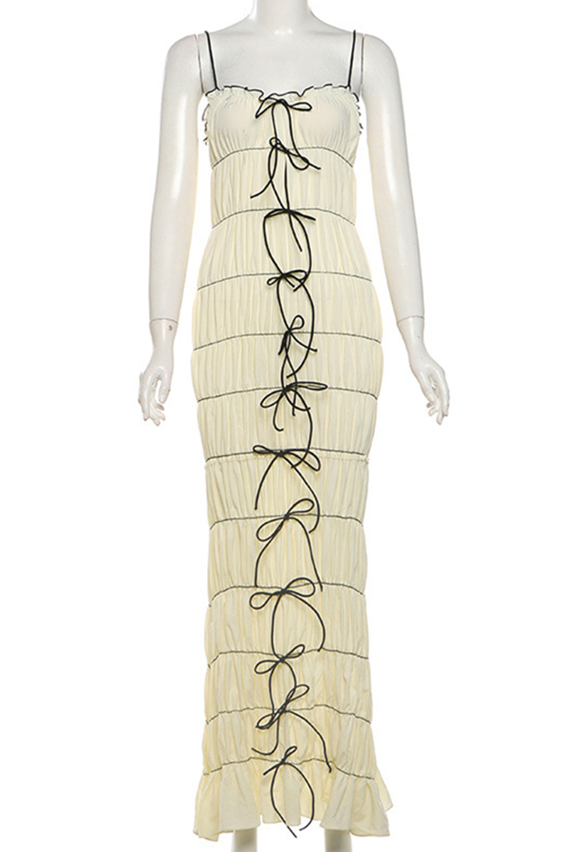 Sexy Lace Up Contrast V Neck Long Dresses